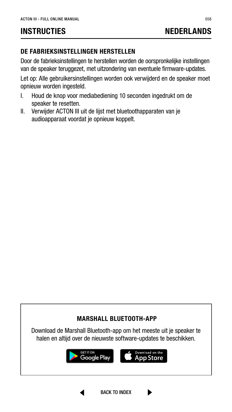 Instructies nederlands | Marshall Acton III Bluetooth Speaker System (Black) User Manual | Page 58 / 304