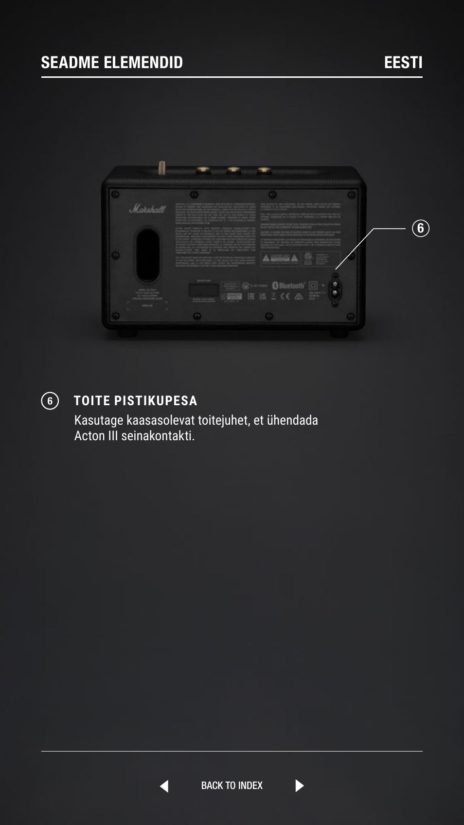 Seadme elemendid eesti | Marshall Acton III Bluetooth Speaker System (Black) User Manual | Page 65 / 304