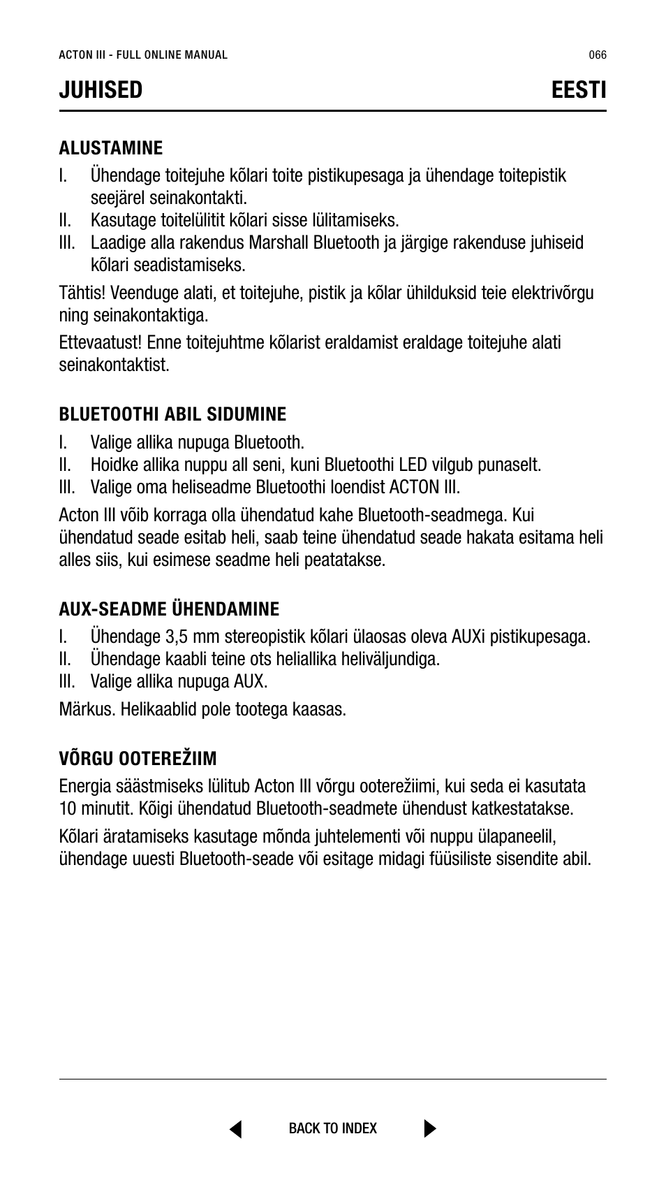 Juhised eesti | Marshall Acton III Bluetooth Speaker System (Black) User Manual | Page 66 / 304