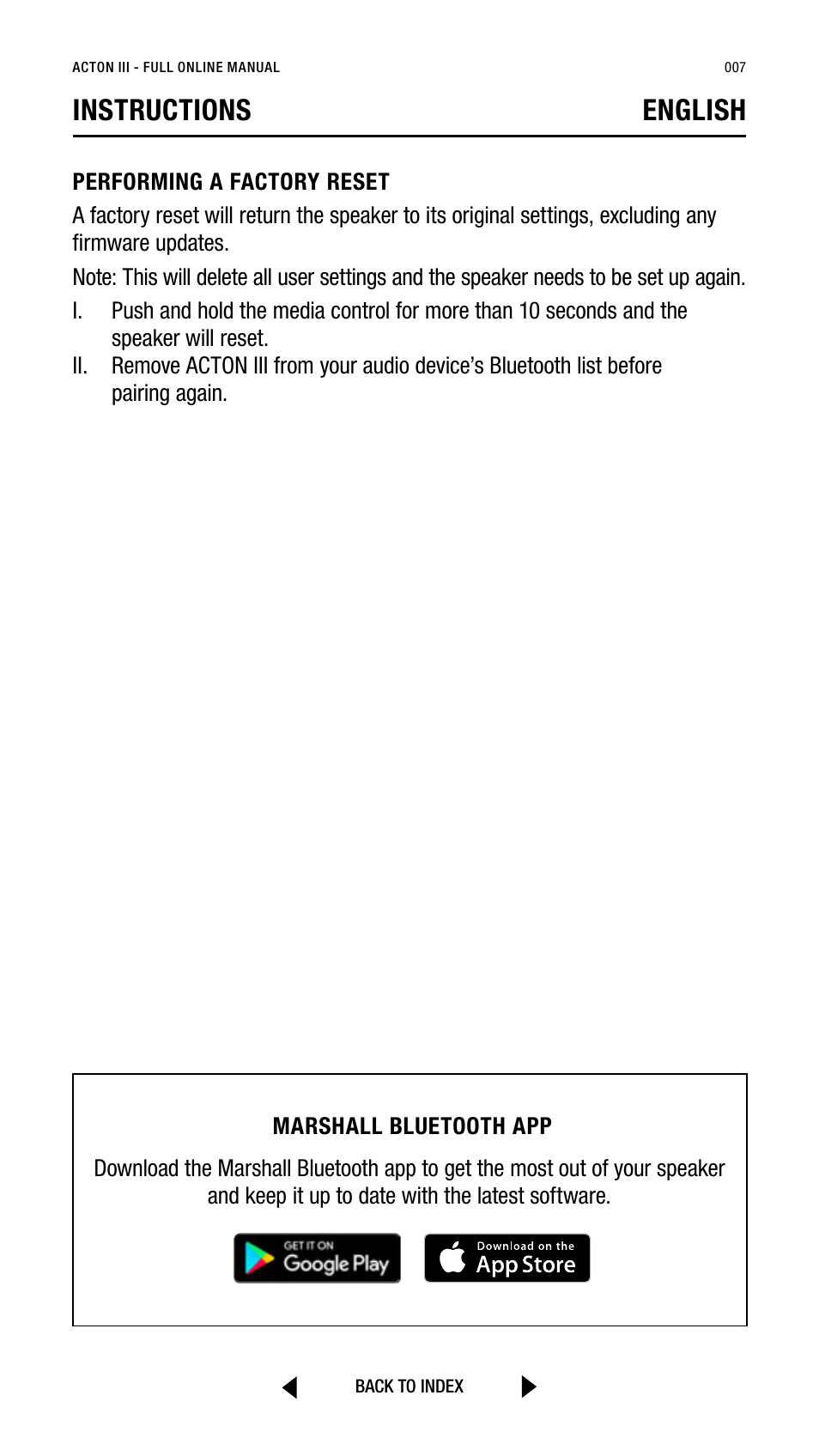 Instructions english | Marshall Acton III Bluetooth Speaker System (Black) User Manual | Page 7 / 304