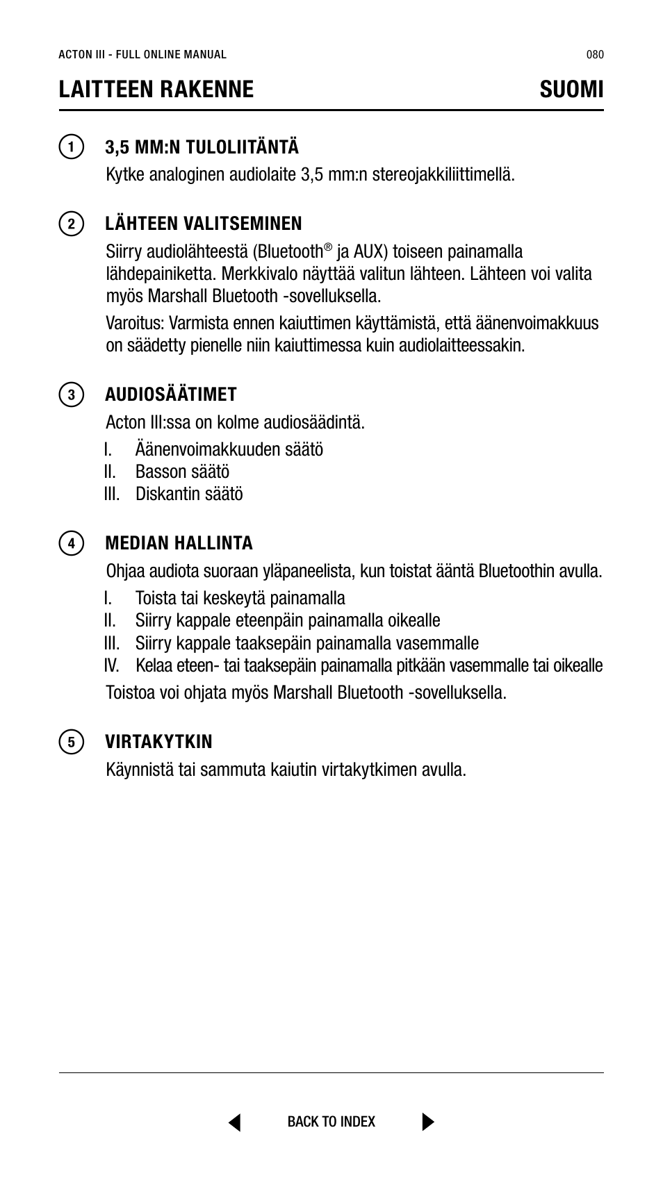 Laitteen rakenne suomi | Marshall Acton III Bluetooth Speaker System (Black) User Manual | Page 80 / 304