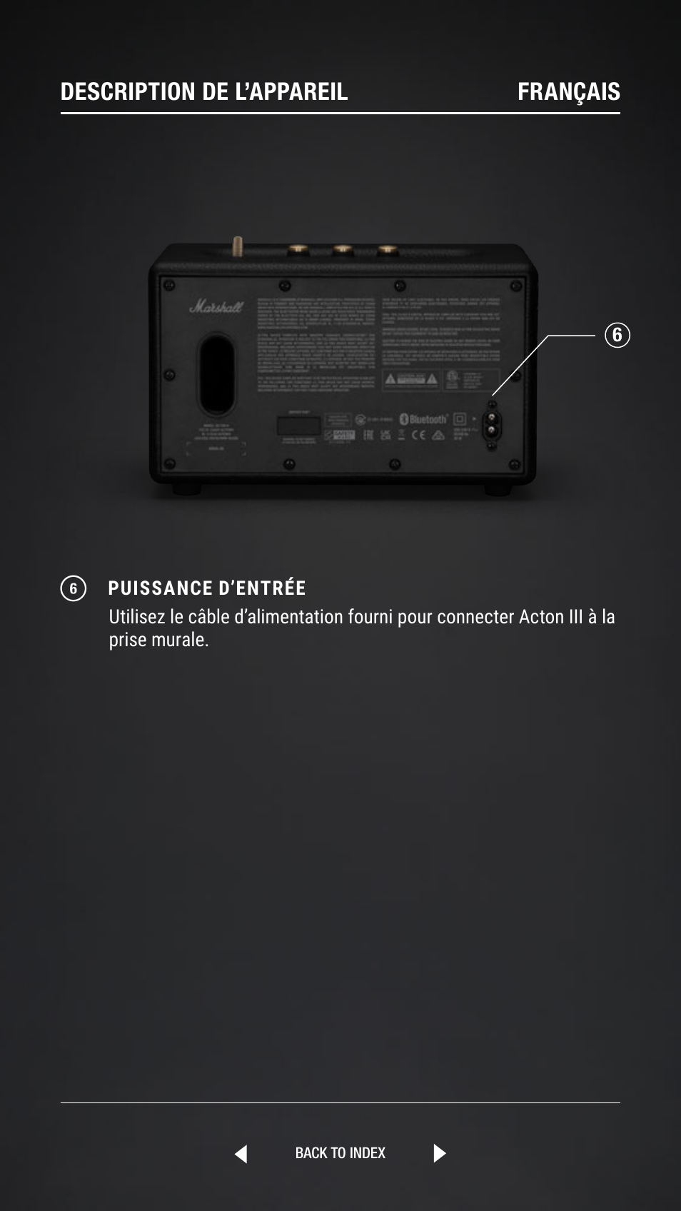 Description de l’appareil français | Marshall Acton III Bluetooth Speaker System (Black) User Manual | Page 89 / 304