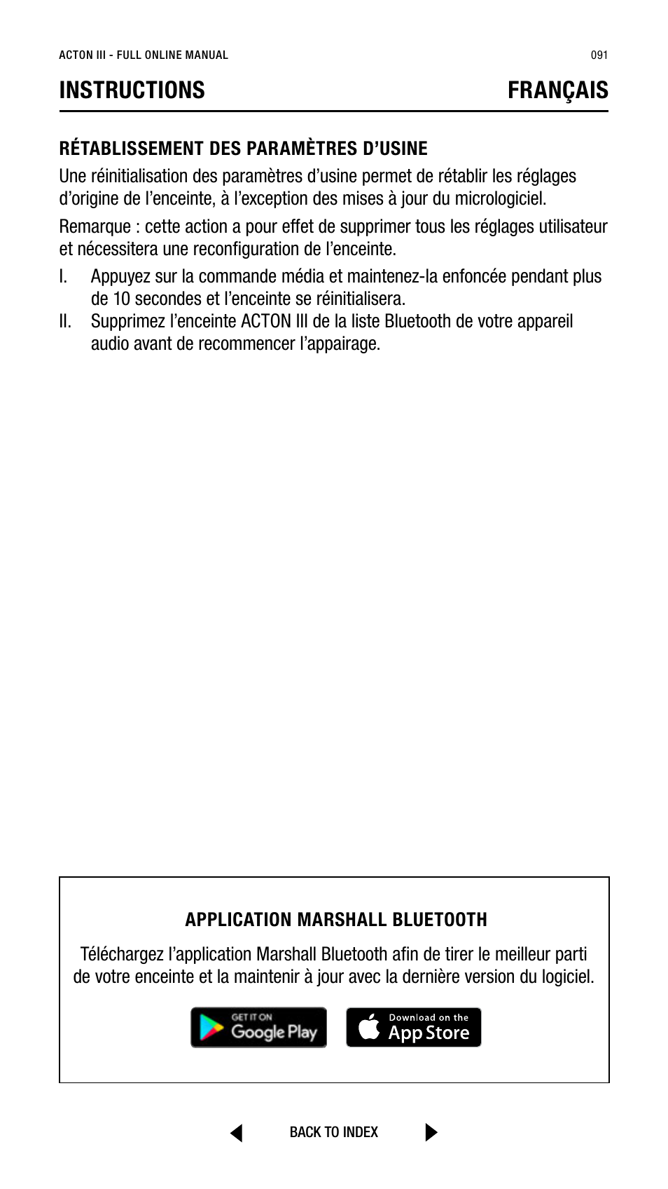 Instructions français | Marshall Acton III Bluetooth Speaker System (Black) User Manual | Page 91 / 304