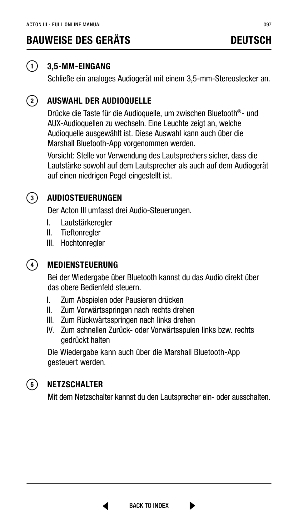 Bauweise des geräts deutsch | Marshall Acton III Bluetooth Speaker System (Black) User Manual | Page 97 / 304