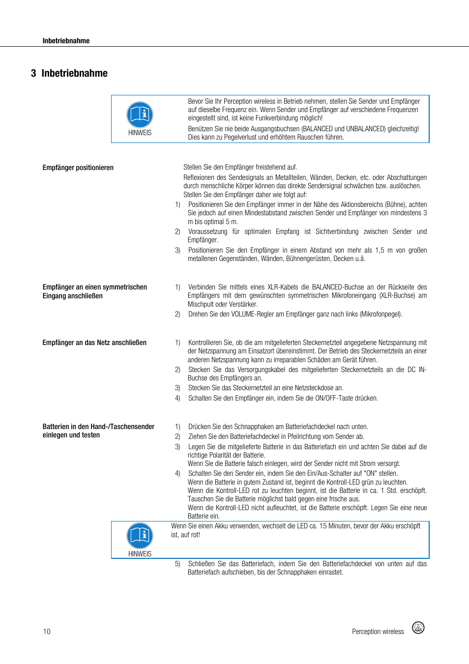 3inbetriebnahme | Akg Perception Wireless Presenter Set - Frequency A / 530 - 560MHz User Manual | Page 10 / 98