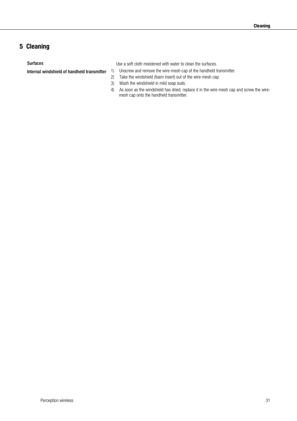 5cleaning | Akg Perception Wireless Presenter Set - Frequency A / 530 - 560MHz User Manual | Page 31 / 98