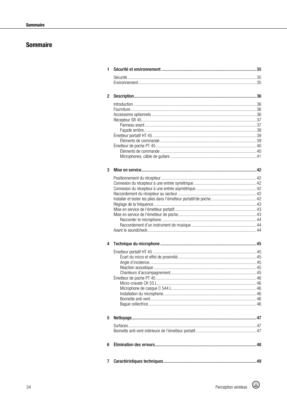 Sommaire | Akg Perception Wireless Presenter Set - Frequency A / 530 - 560MHz User Manual | Page 34 / 98
