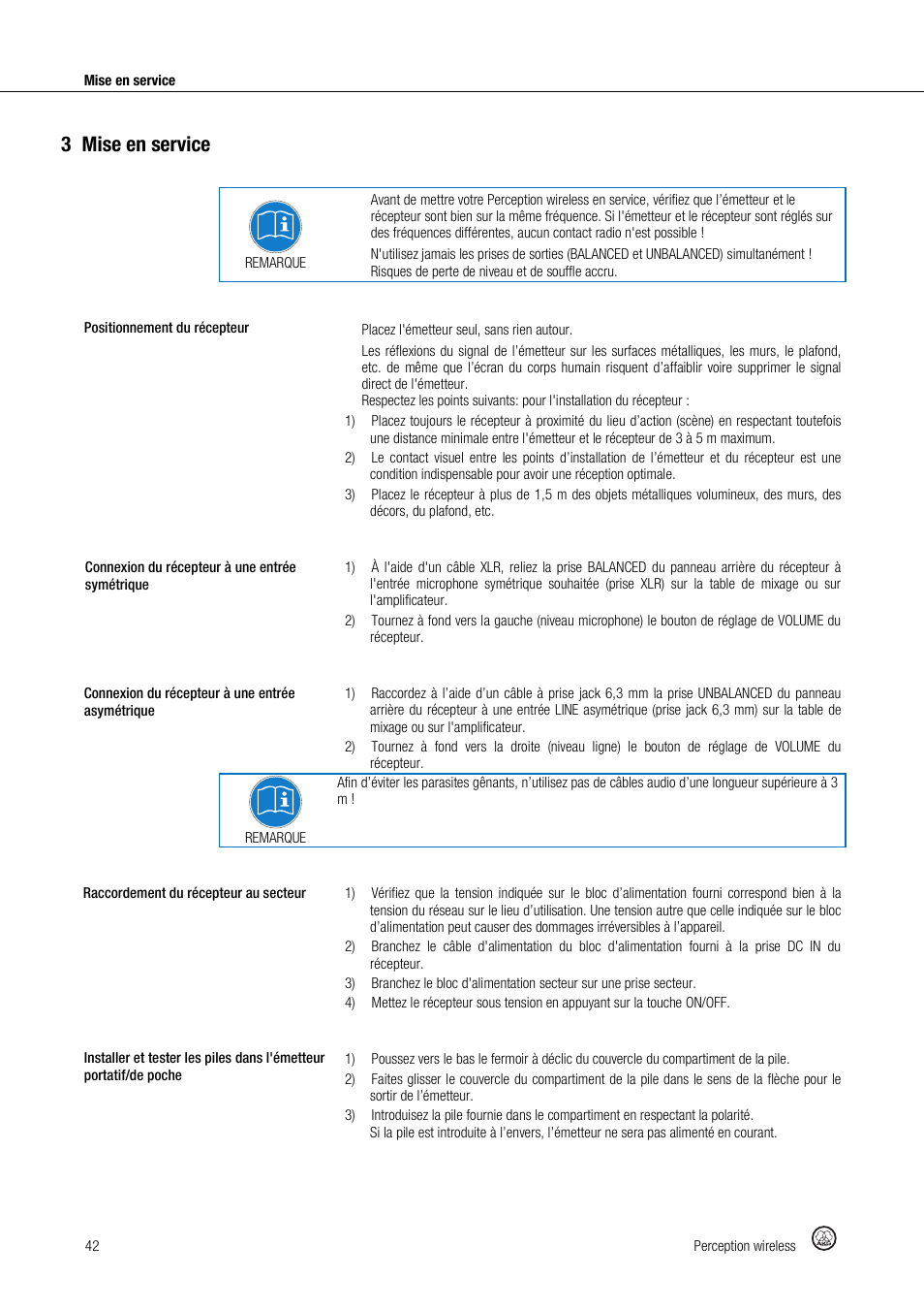 3mise en service | Akg Perception Wireless Presenter Set - Frequency A / 530 - 560MHz User Manual | Page 42 / 98