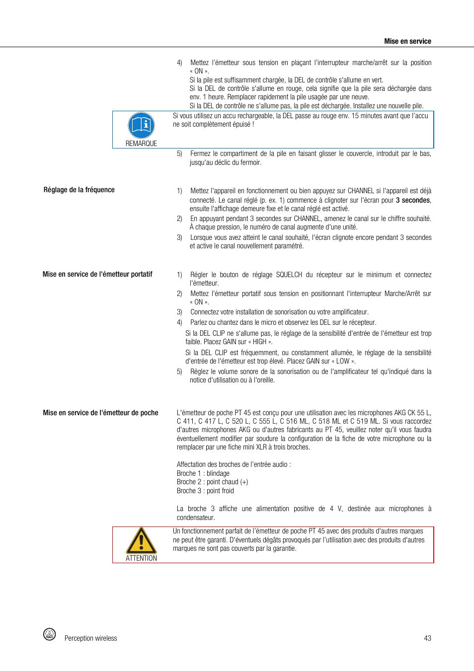 Akg Perception Wireless Presenter Set - Frequency A / 530 - 560MHz User Manual | Page 43 / 98