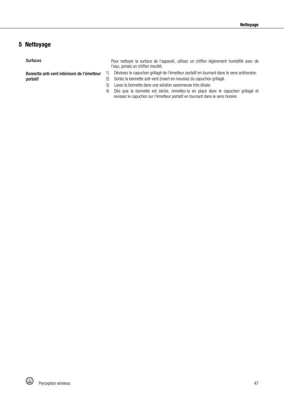 5nettoyage | Akg Perception Wireless Presenter Set - Frequency A / 530 - 560MHz User Manual | Page 47 / 98