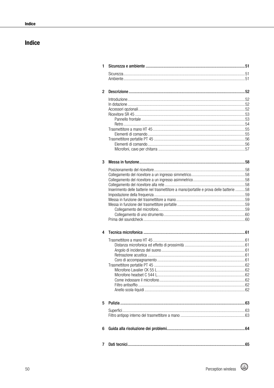 Indice | Akg Perception Wireless Presenter Set - Frequency A / 530 - 560MHz User Manual | Page 50 / 98