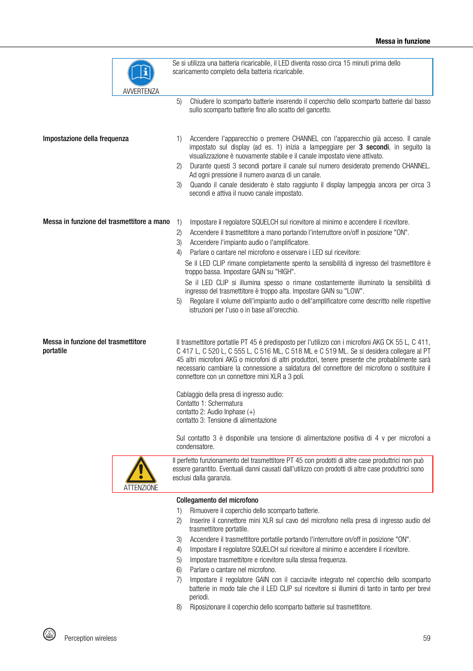 Akg Perception Wireless Presenter Set - Frequency A / 530 - 560MHz User Manual | Page 59 / 98