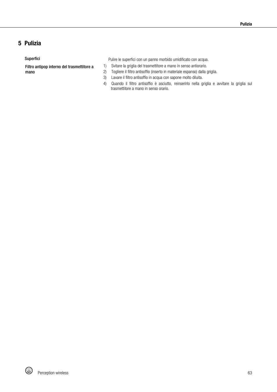 5pulizia | Akg Perception Wireless Presenter Set - Frequency A / 530 - 560MHz User Manual | Page 63 / 98