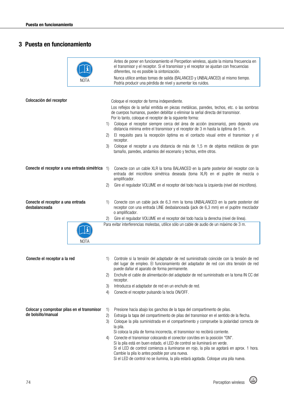 3puesta en funcionamiento | Akg Perception Wireless Presenter Set - Frequency A / 530 - 560MHz User Manual | Page 74 / 98