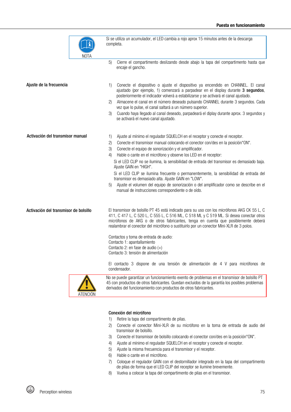 Akg Perception Wireless Presenter Set - Frequency A / 530 - 560MHz User Manual | Page 75 / 98