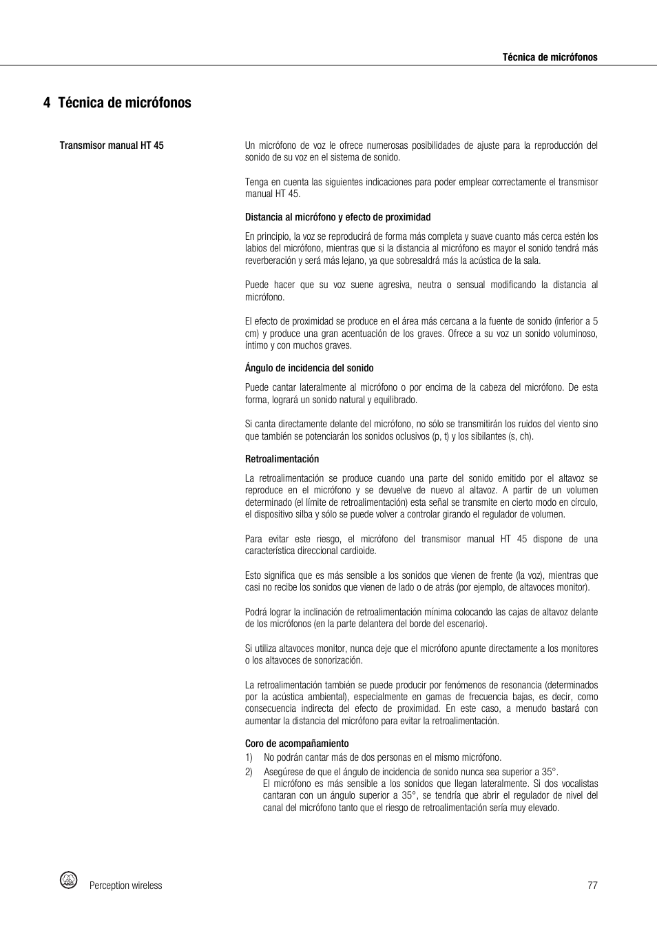 4técnica de micrófonos | Akg Perception Wireless Presenter Set - Frequency A / 530 - 560MHz User Manual | Page 77 / 98