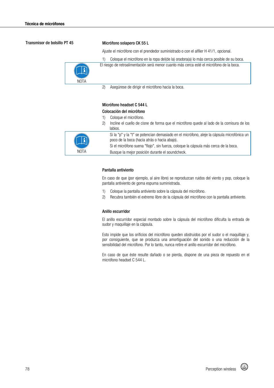 Akg Perception Wireless Presenter Set - Frequency A / 530 - 560MHz User Manual | Page 78 / 98
