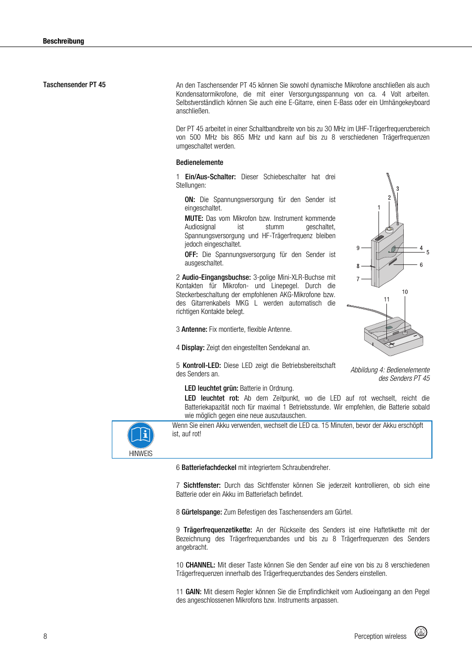 Akg Perception Wireless Presenter Set - Frequency A / 530 - 560MHz User Manual | Page 8 / 98