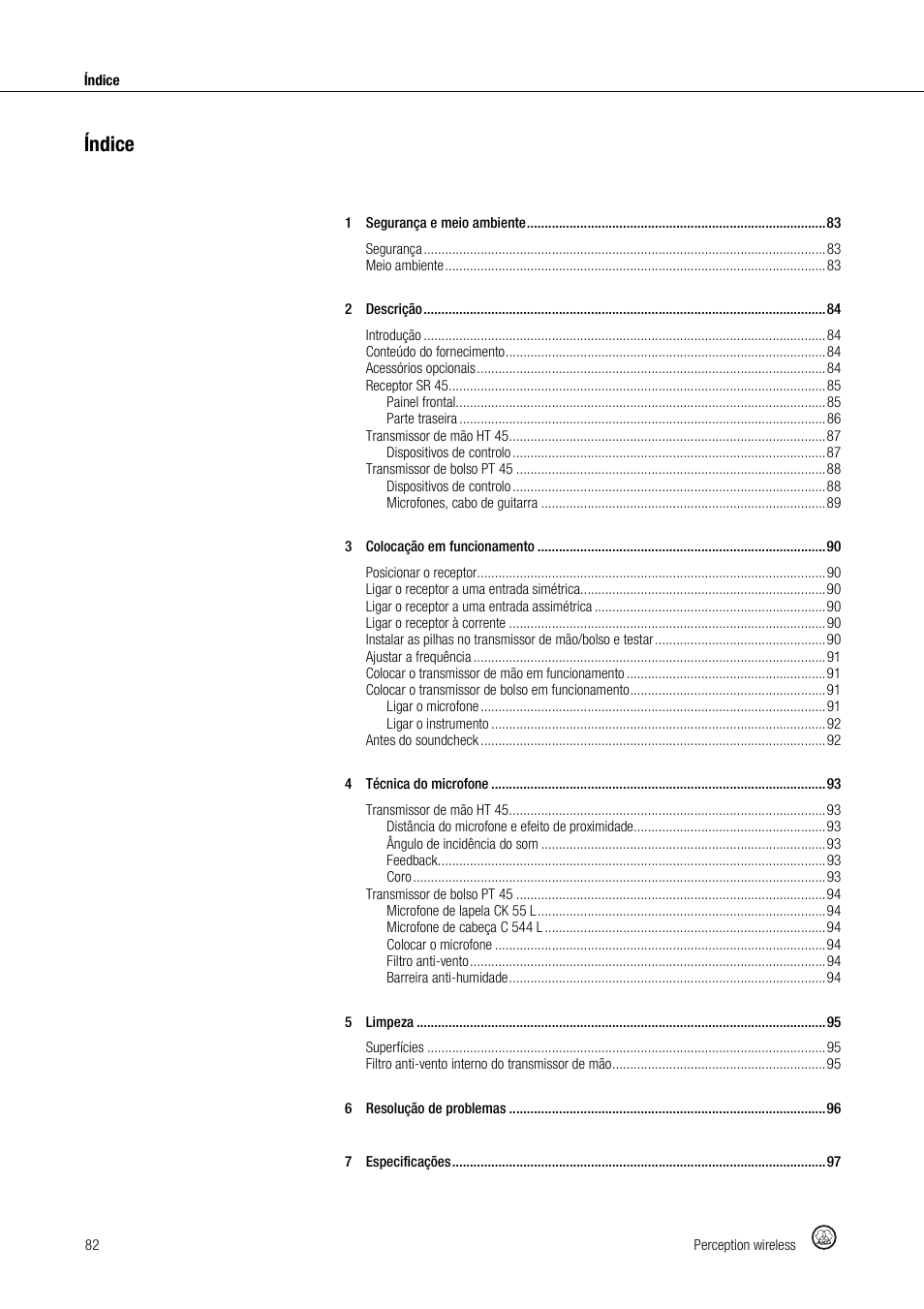 Índice | Akg Perception Wireless Presenter Set - Frequency A / 530 - 560MHz User Manual | Page 82 / 98