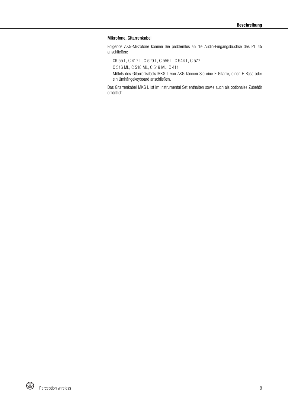 Akg Perception Wireless Presenter Set - Frequency A / 530 - 560MHz User Manual | Page 9 / 98