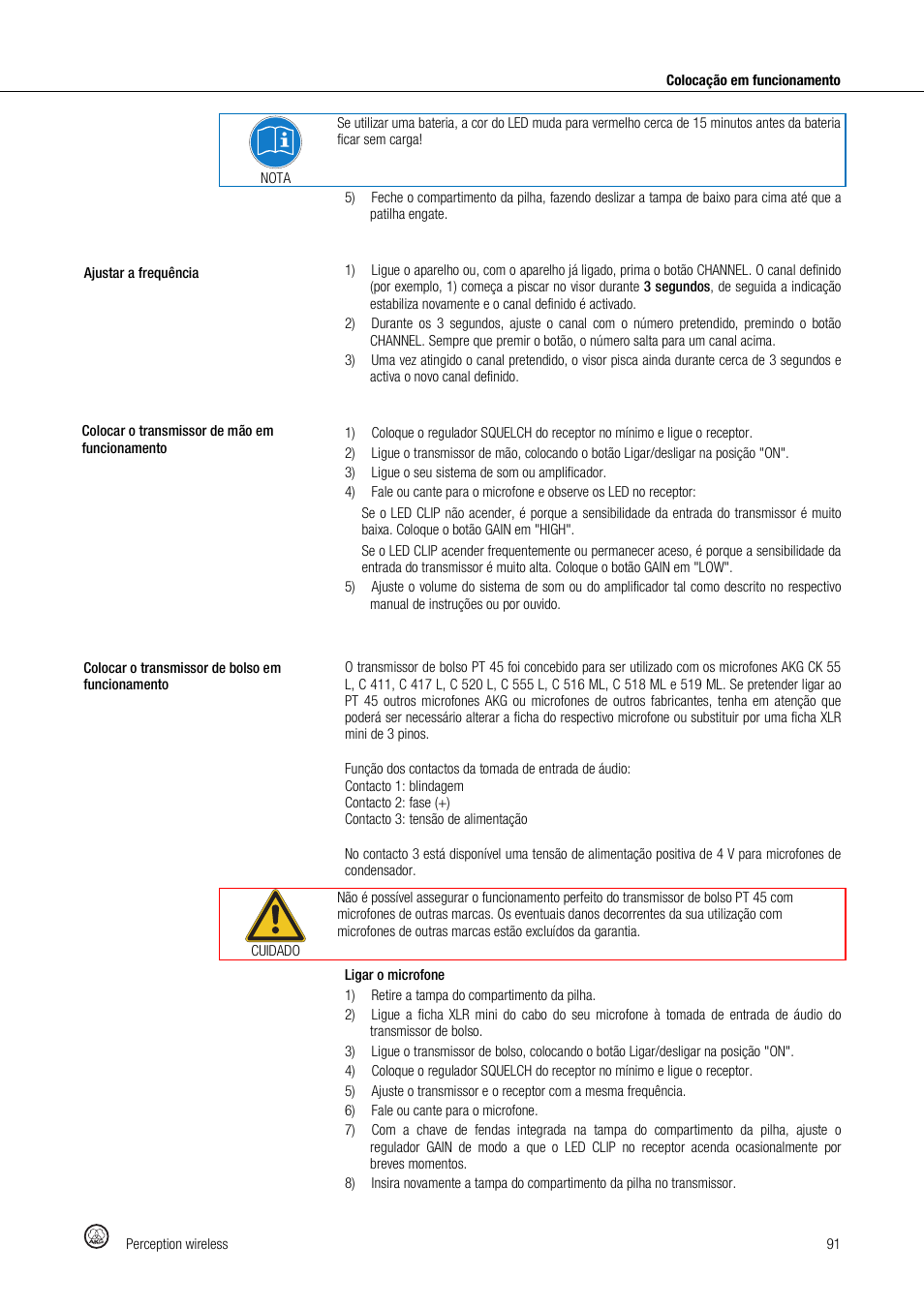 Akg Perception Wireless Presenter Set - Frequency A / 530 - 560MHz User Manual | Page 91 / 98
