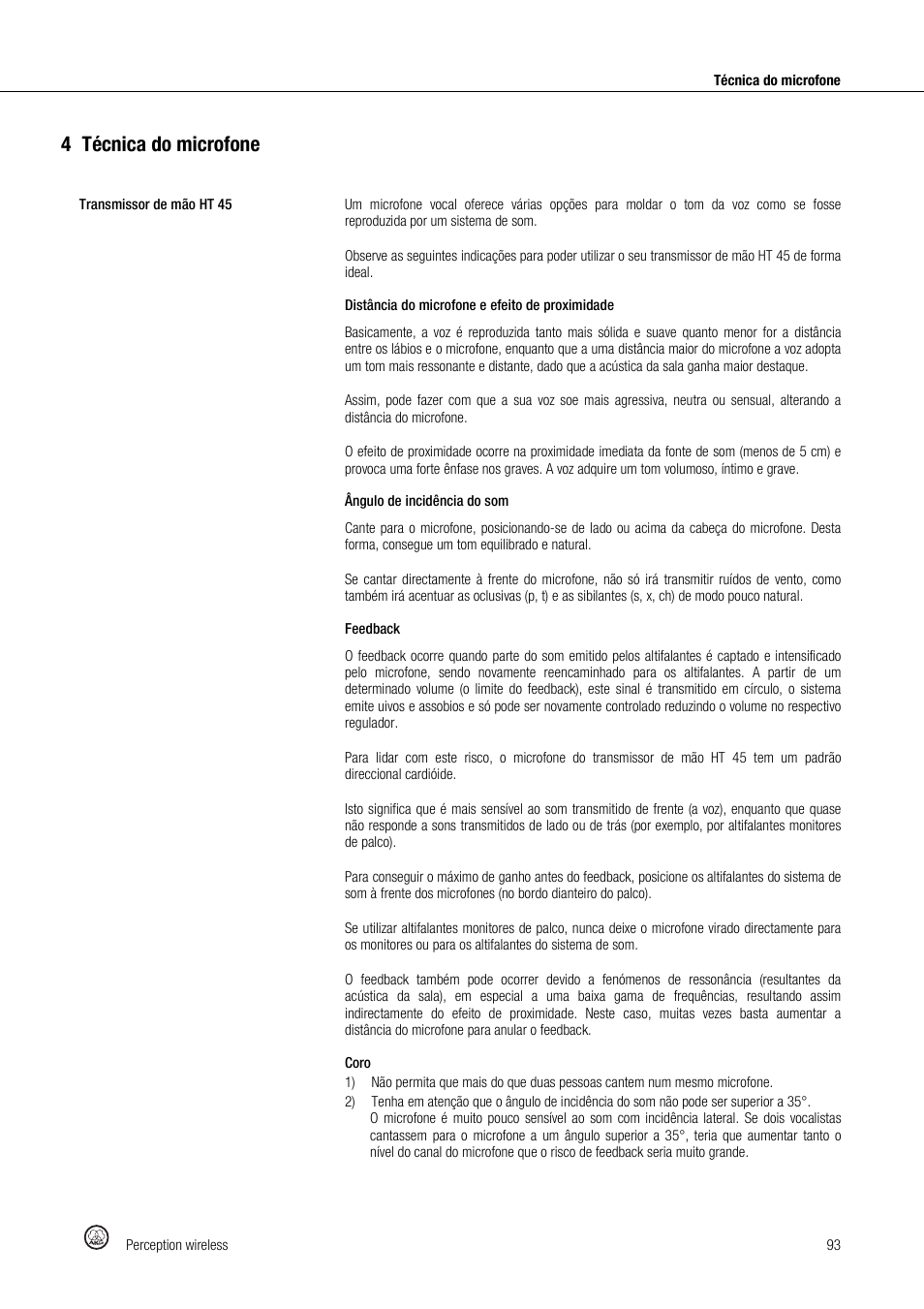 4técnica do microfone | Akg Perception Wireless Presenter Set - Frequency A / 530 - 560MHz User Manual | Page 93 / 98