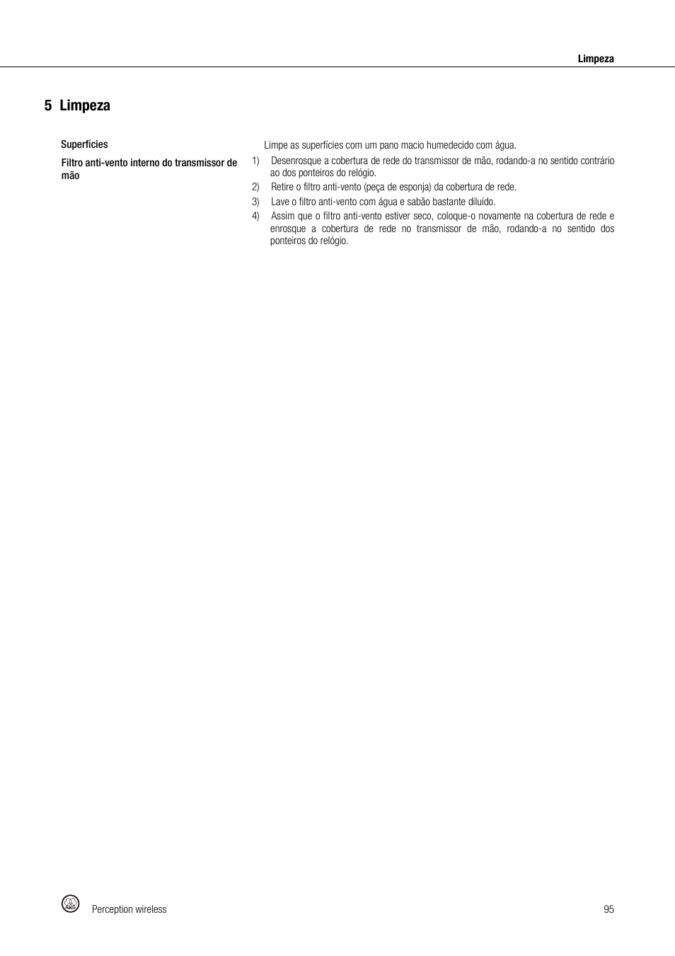 5limpeza | Akg Perception Wireless Presenter Set - Frequency A / 530 - 560MHz User Manual | Page 95 / 98
