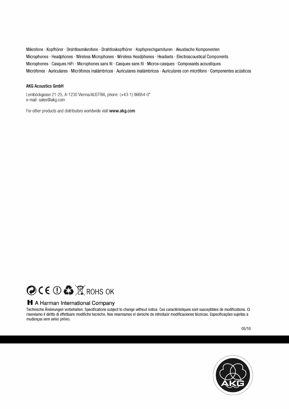 Akg Perception Wireless Presenter Set - Frequency A / 530 - 560MHz User Manual | Page 98 / 98