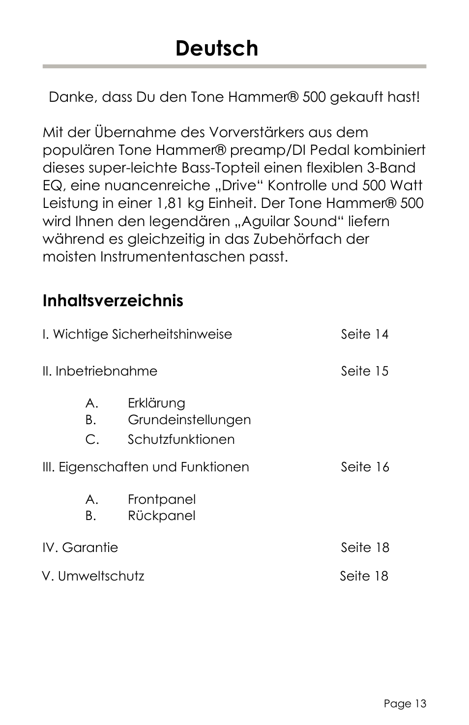 aguilar Tone Hammer 500-Watt Solid-State Bass Amplifier User Manual | Page 13 / 24