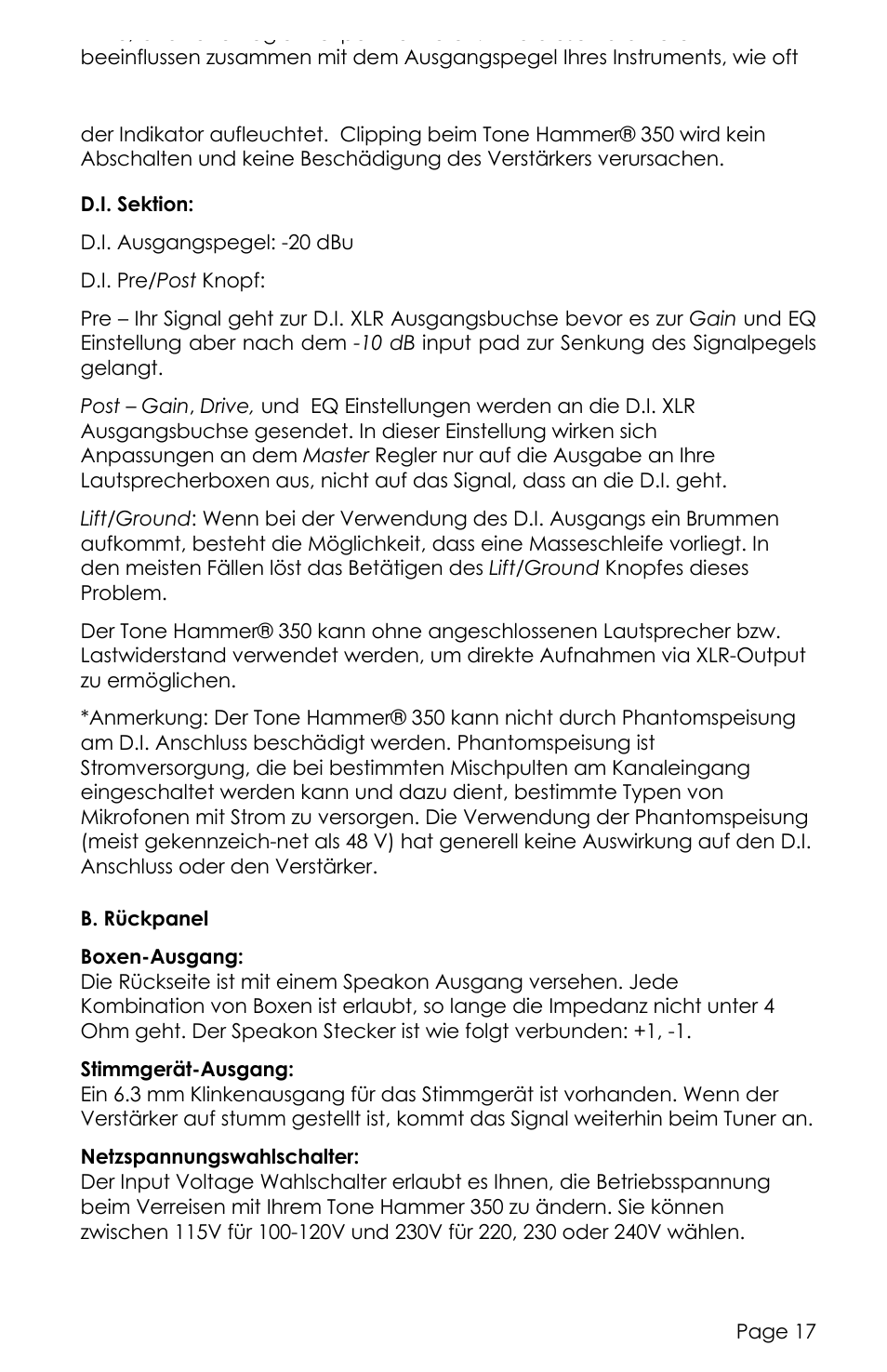 aguilar Tone Hammer 350W Solid-State Bass Amplifier Head (Limited-Edition Chocolate Brown) User Manual | Page 17 / 24