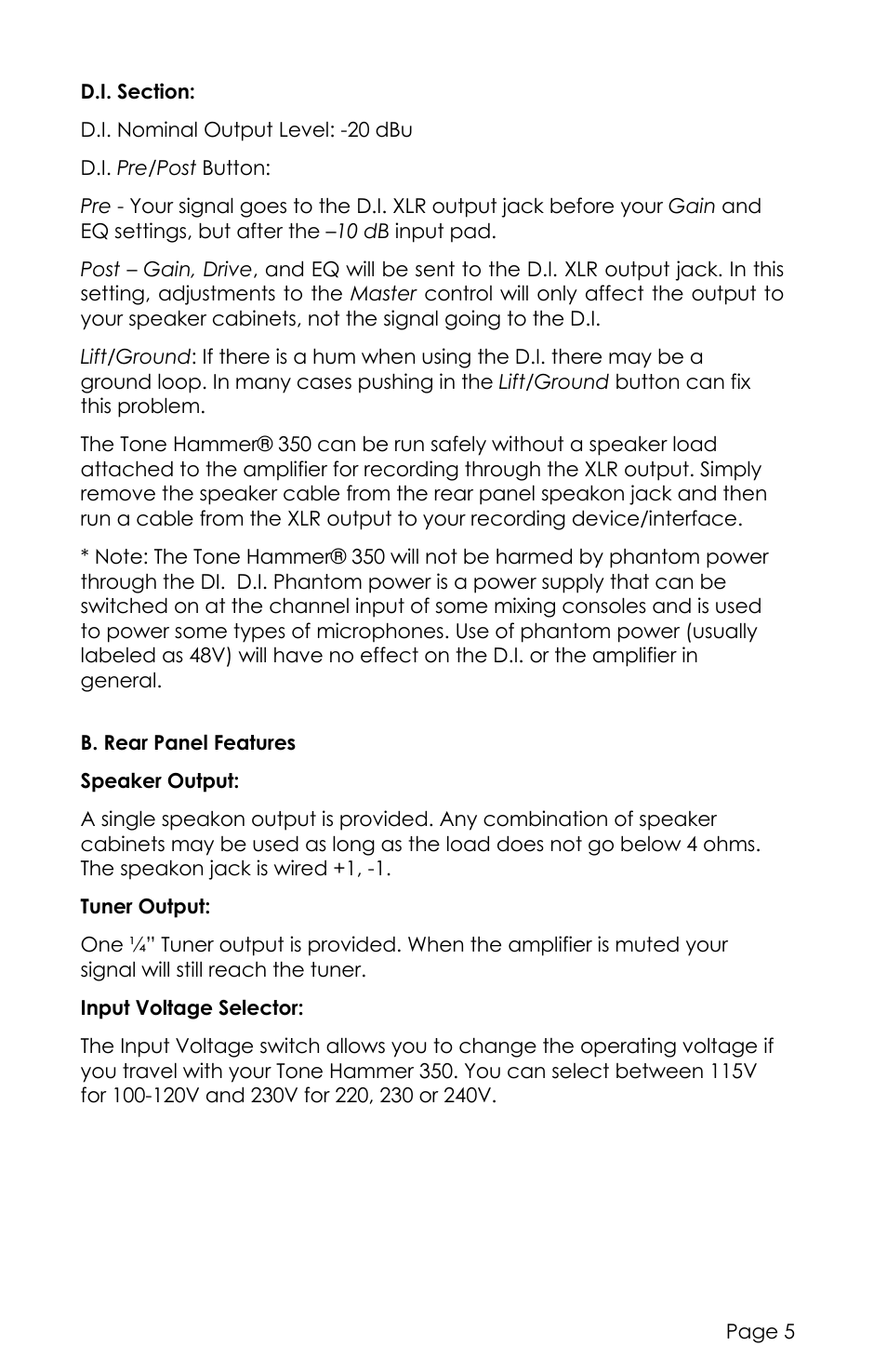 aguilar Tone Hammer 350W Solid-State Bass Amplifier Head (Limited-Edition Chocolate Brown) User Manual | Page 5 / 24