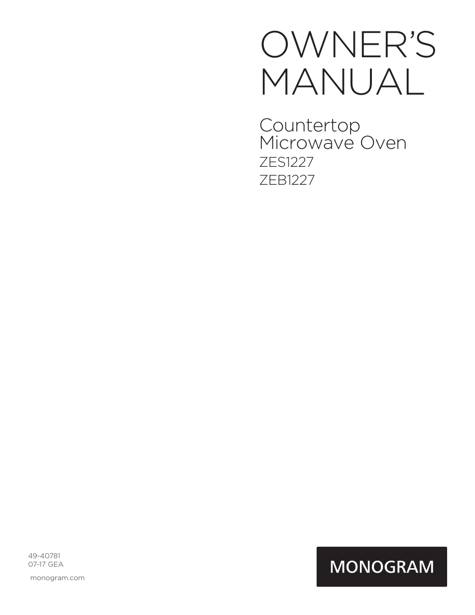 Monogram 2.2 cu. ft. Built-In Microwave User Manual User Manual | 44 pages