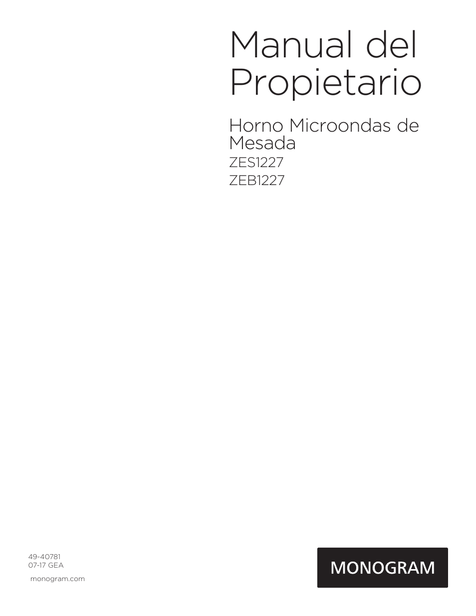 Manual del propietario | Monogram 2.2 cu. ft. Built-In Microwave User Manual User Manual | Page 23 / 44
