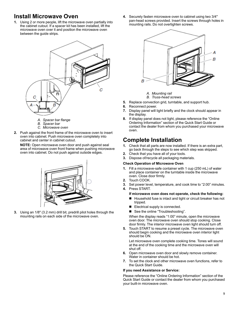 Install microwave oven, Complete installation, Install microwave oven complete installation | KITCHENAID 27 Inch Built-in Microwave Oven Owners Guide User Manual | Page 9 / 24