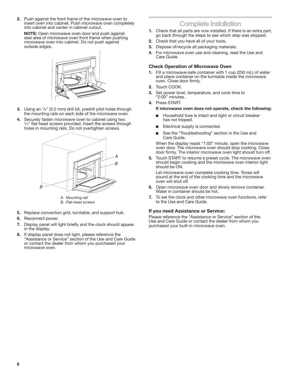 Complete installation | KITCHENAID 27 Inch Built-in Microwave Oven Installation Instructions User Manual | Page 6 / 12
