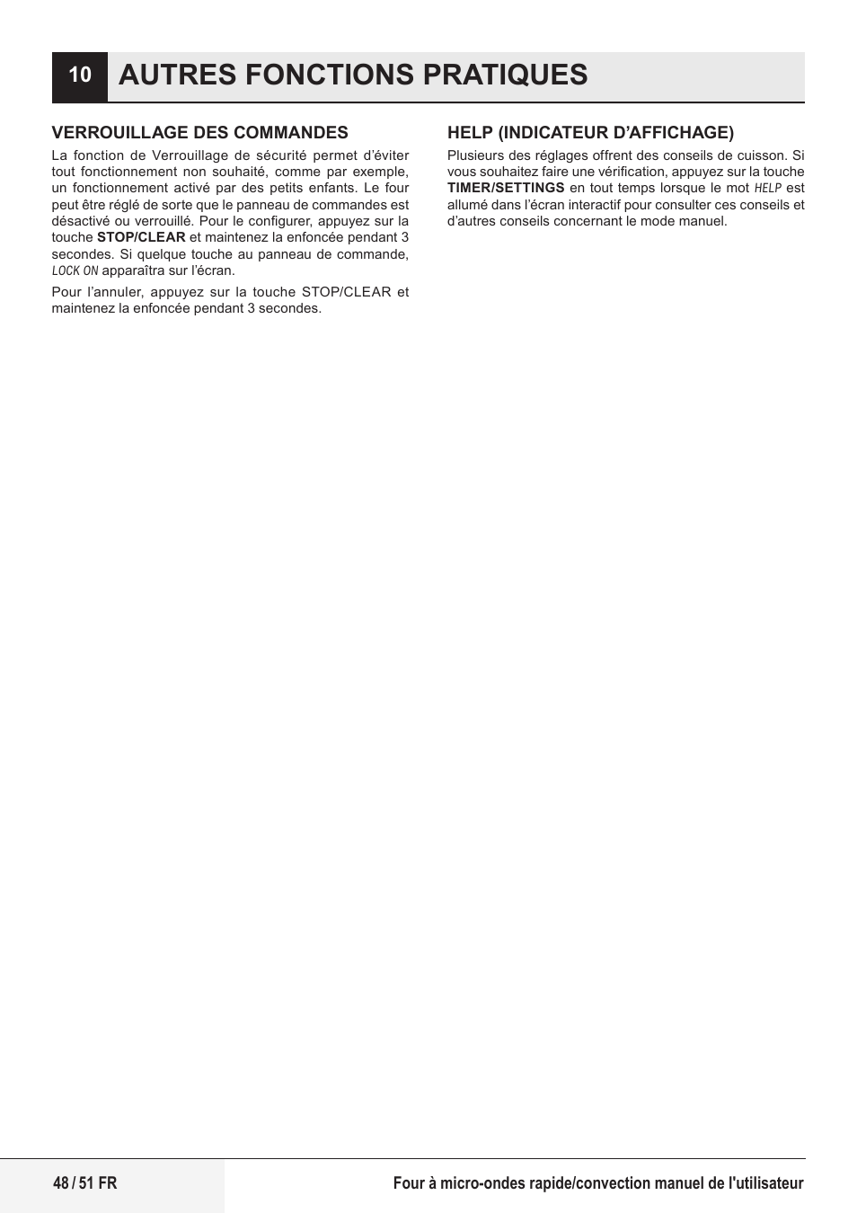 Autres fonctions pratiques | Beko 1.6 cu. ft. Built-in Microwave Oven Owners Guide User Manual | Page 48 / 52