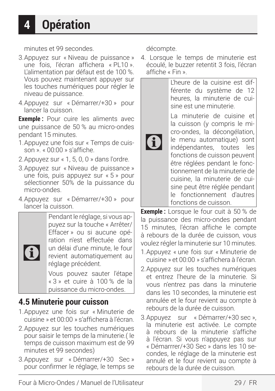 Opération, 5 minuterie pour cuisson | Beko 2.2 cu. ft. Countertop Microwave Oven Owners Guide User Manual | Page 29 / 36