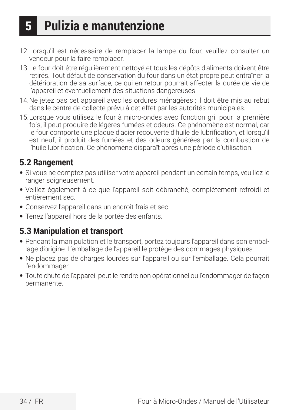 Pulizia e manutenzione, 2 rangement, 3 manipulation et transport | Beko 2.2 cu. ft. Countertop Microwave Oven Owners Guide User Manual | Page 34 / 36