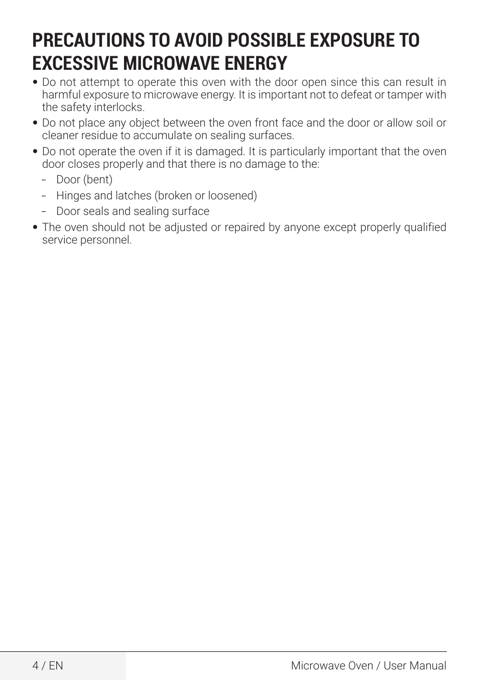 Beko 2.2 cu. ft. Countertop Microwave Oven Owners Guide User Manual | Page 4 / 36