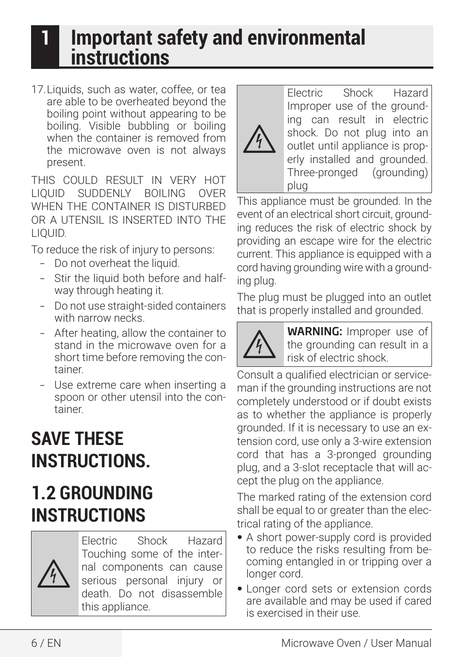 Important safety and environmental instructions | Beko 2.2 cu. ft. Countertop Microwave Oven Owners Guide User Manual | Page 6 / 36