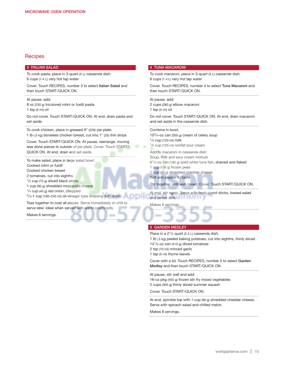 Recipes | Wolf 2.0 cu. ft. Countertop Microwave Oven Use and Care Guide User Manual | Page 15 / 68