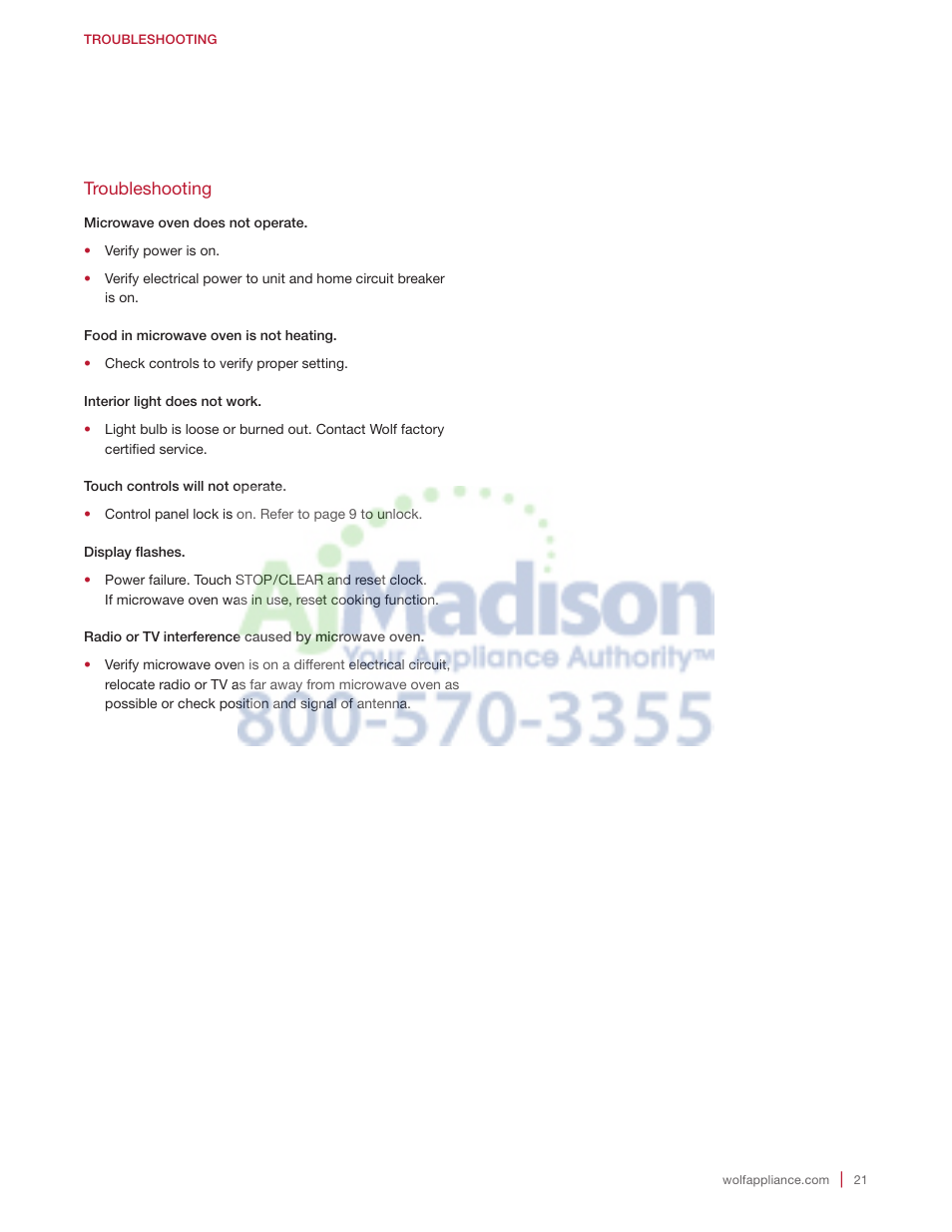 Wolf 2.0 cu. ft. Countertop Microwave Oven Use and Care Guide User Manual | Page 21 / 68