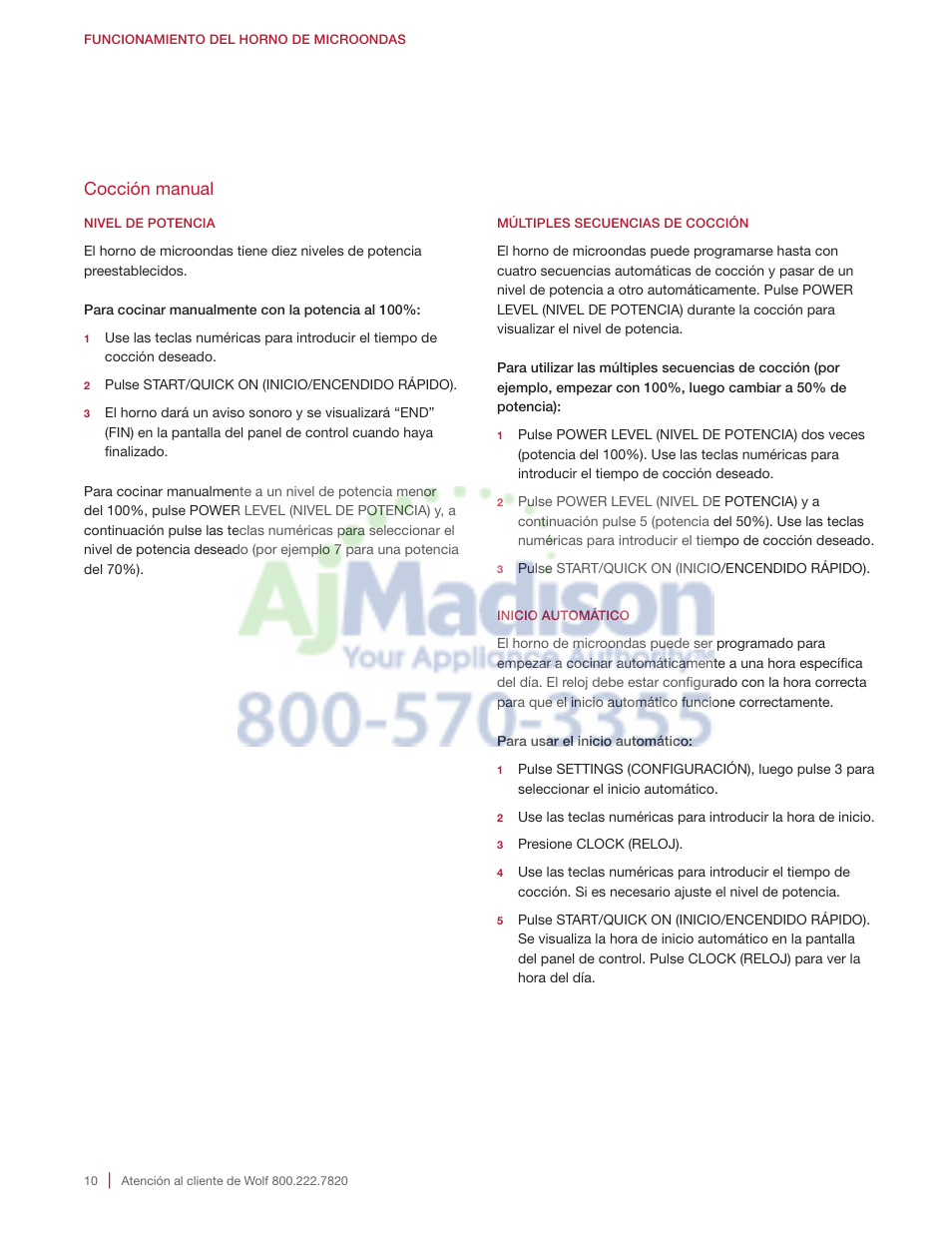 Cocción manual | Wolf 2.0 cu. ft. Countertop Microwave Oven Use and Care Guide User Manual | Page 32 / 68