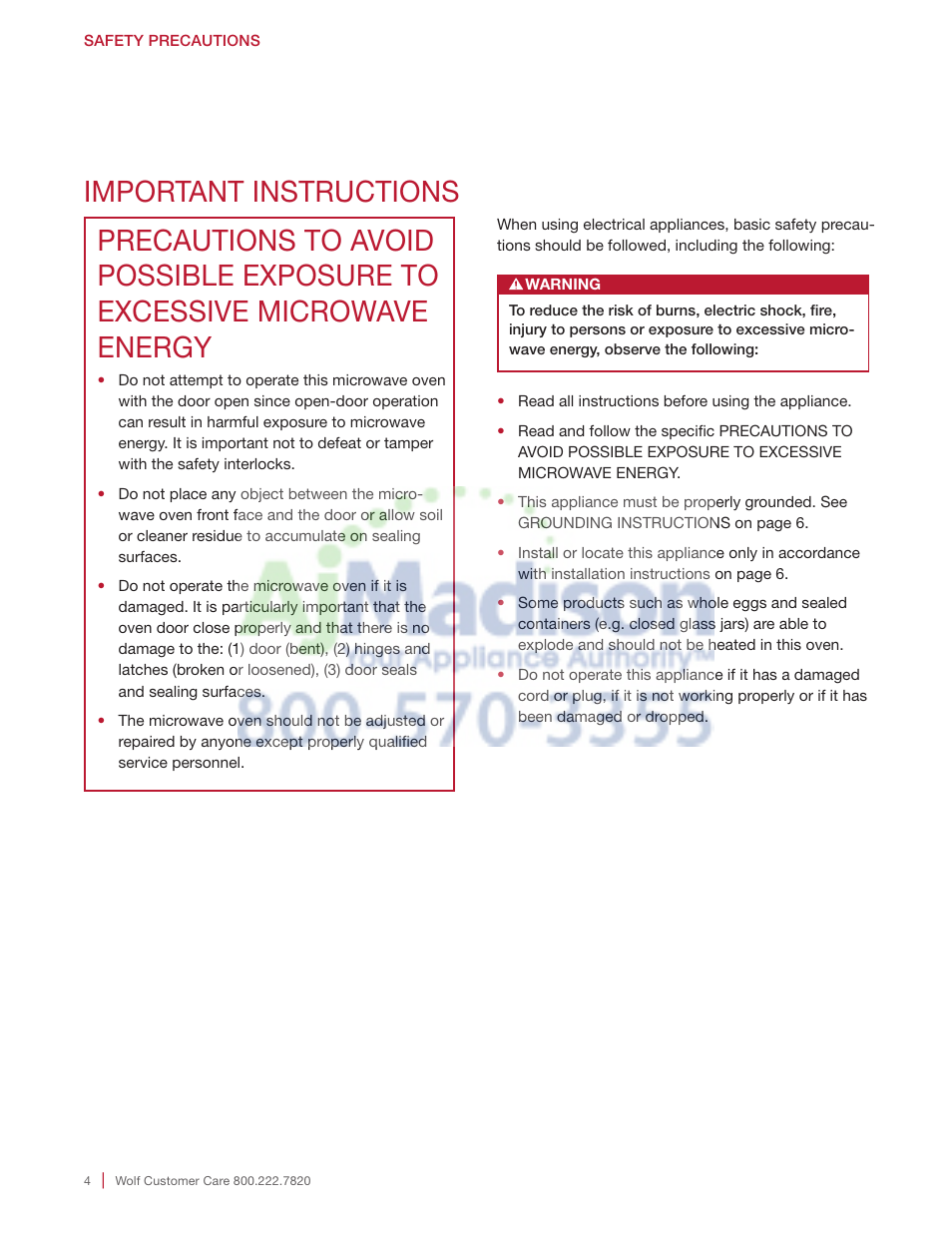 Wolf 2.0 cu. ft. Countertop Microwave Oven Use and Care Guide User Manual | Page 4 / 68