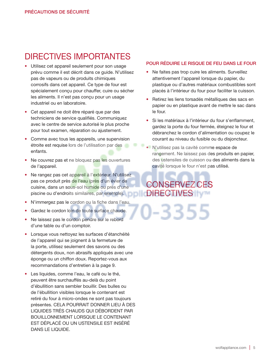 Directives importantes, Conservez, Directives | Wolf 2.0 cu. ft. Countertop Microwave Oven Use and Care Guide User Manual | Page 49 / 68