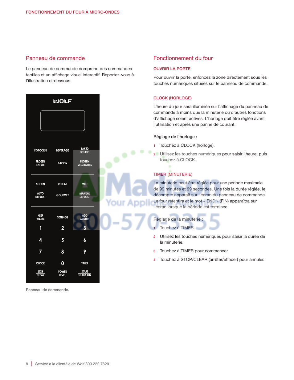 Panneau de commande, Fonctionnement du four | Wolf 2.0 cu. ft. Countertop Microwave Oven Use and Care Guide User Manual | Page 52 / 68