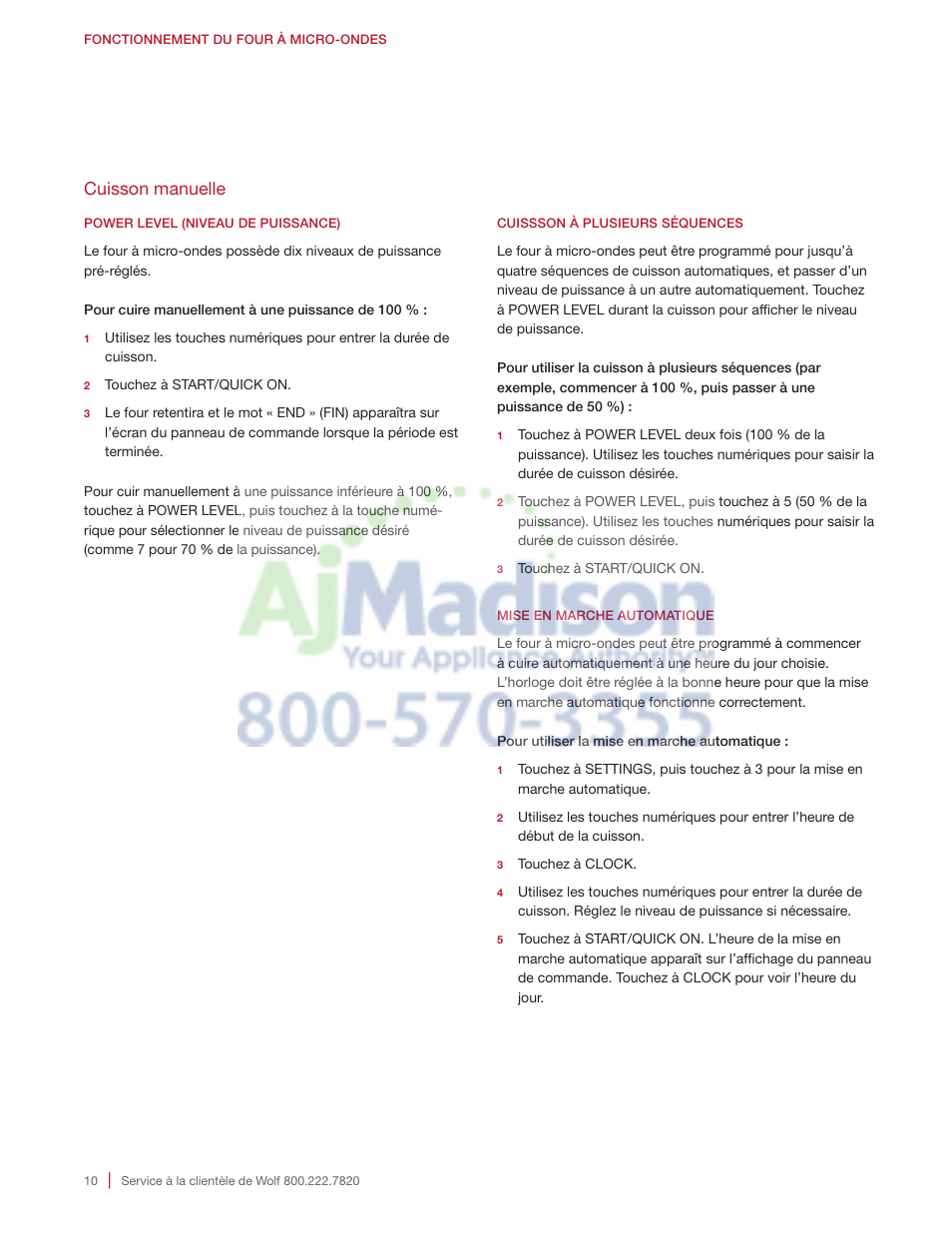 Cuisson manuelle | Wolf 2.0 cu. ft. Countertop Microwave Oven Use and Care Guide User Manual | Page 54 / 68