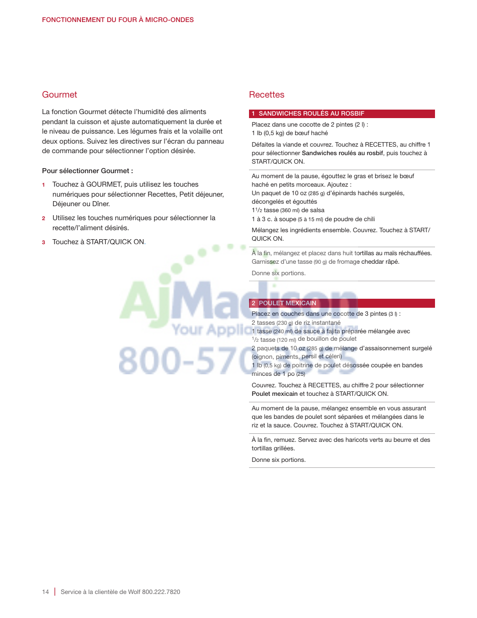 Gourmet, Recettes | Wolf 2.0 cu. ft. Countertop Microwave Oven Use and Care Guide User Manual | Page 58 / 68