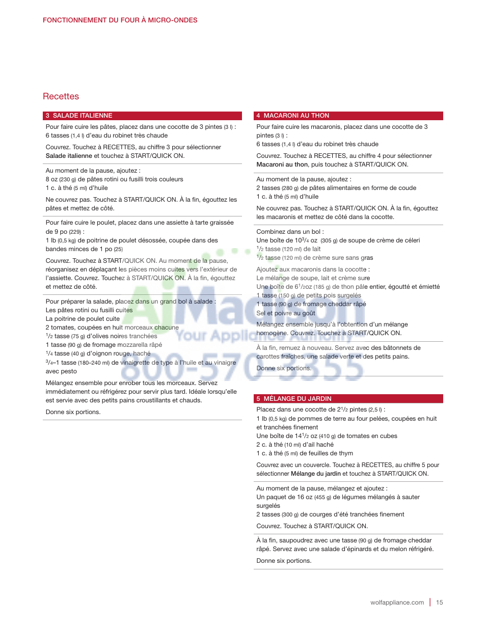 Recettes | Wolf 2.0 cu. ft. Countertop Microwave Oven Use and Care Guide User Manual | Page 59 / 68