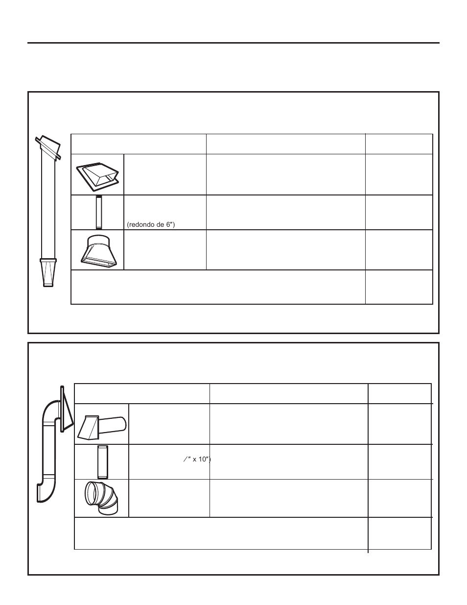 Campana de escape, Instrucciones de instalación, Escape superior externo (ejemplo solamente) | Escape posterior externo (ejemplo solamente) | GE Profile Advantium Series 30 Inch Over-the-Range Microwave Oven Installation Guide User Manual | Page 28 / 48